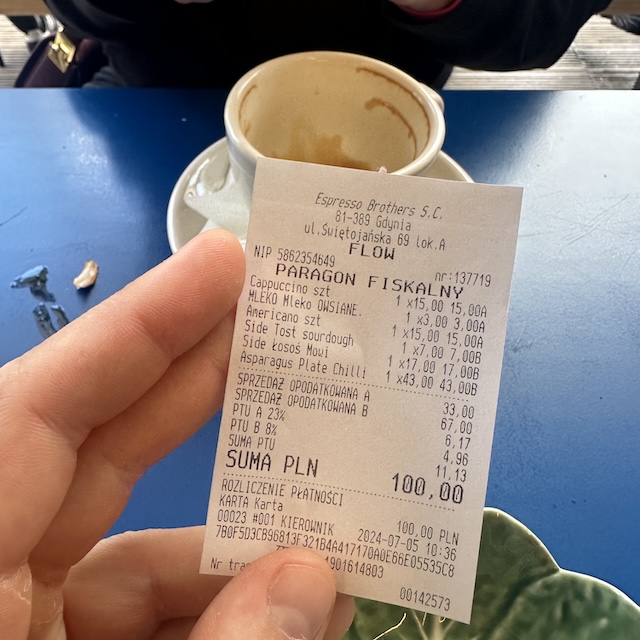 Total bill in Flow Cafe, Gdynia