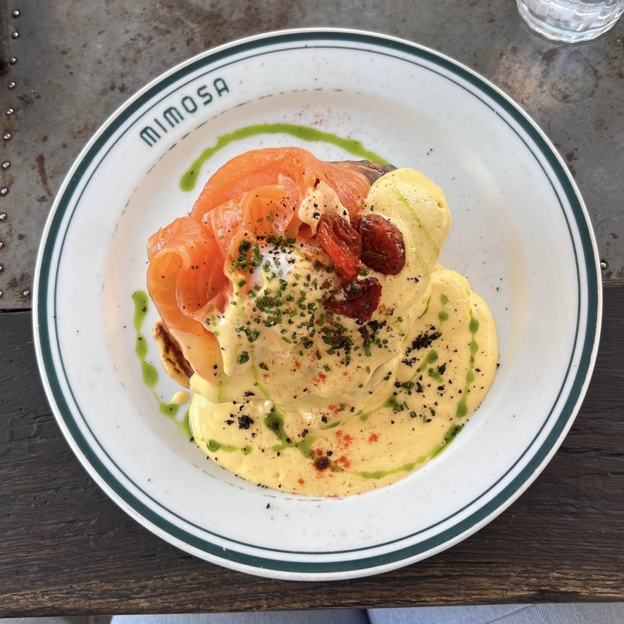 Pancakes with lightly salted salmon